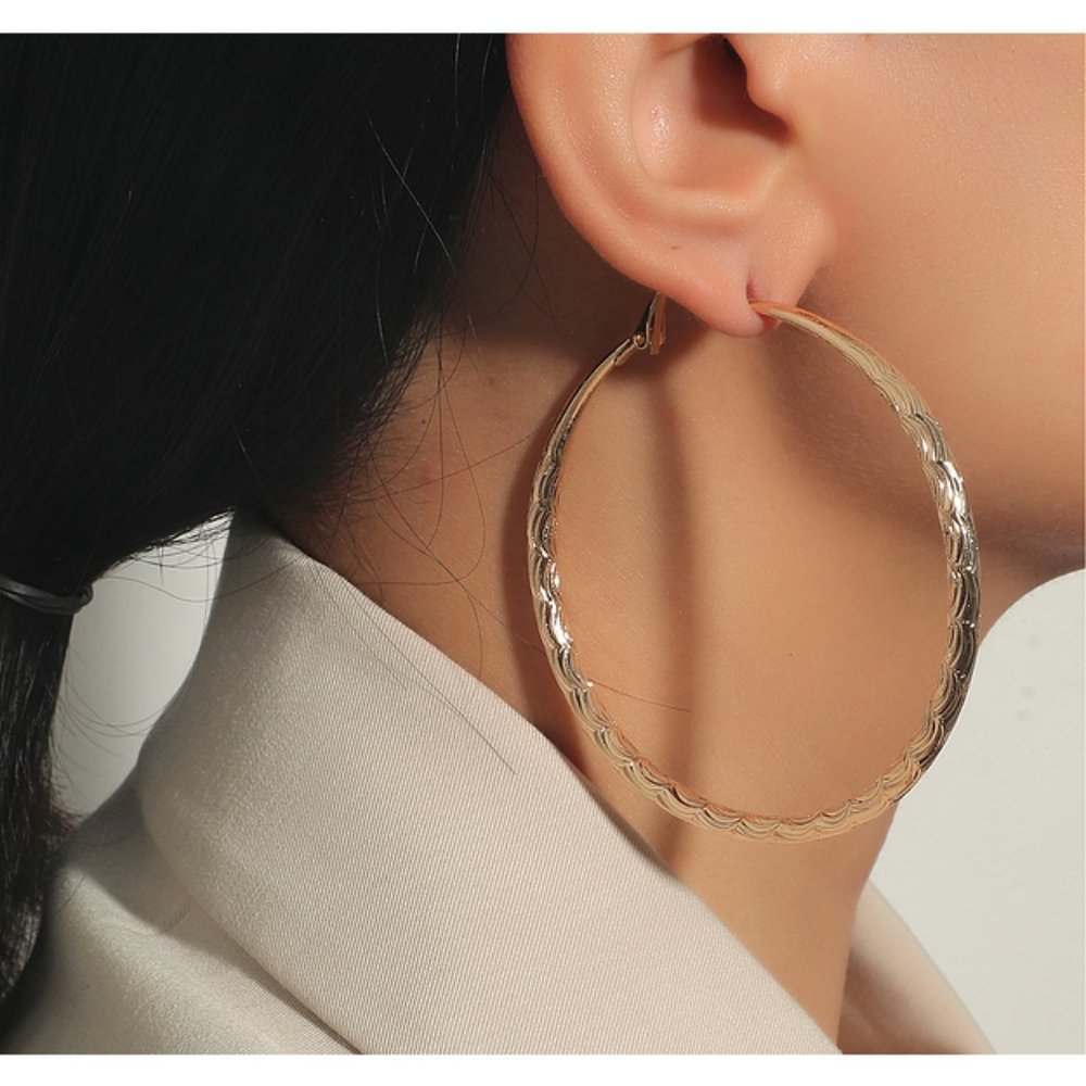 Gold  Medium Sized Detailed Hoop‎ Earrings Classic Boho Pretty Gift